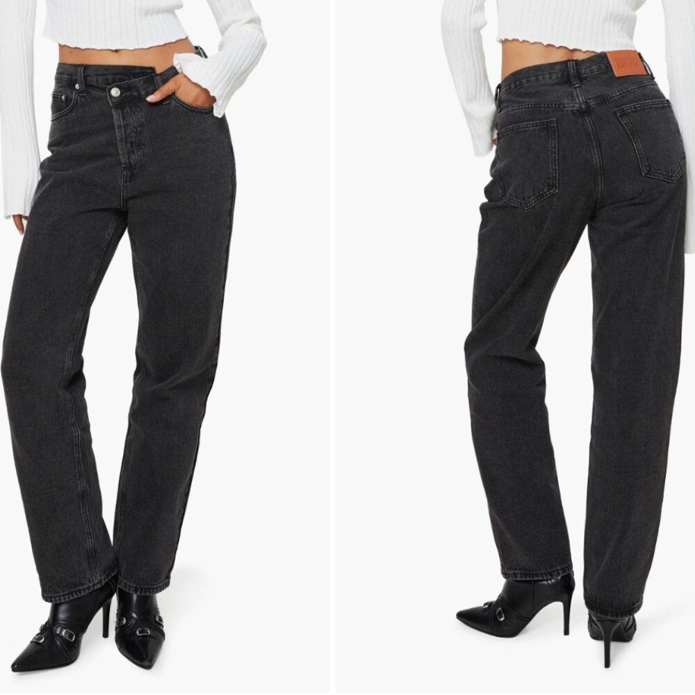 PRINCESS POLLY Holly Asymmetric Crossover Button Up Straight Leg Jeans
